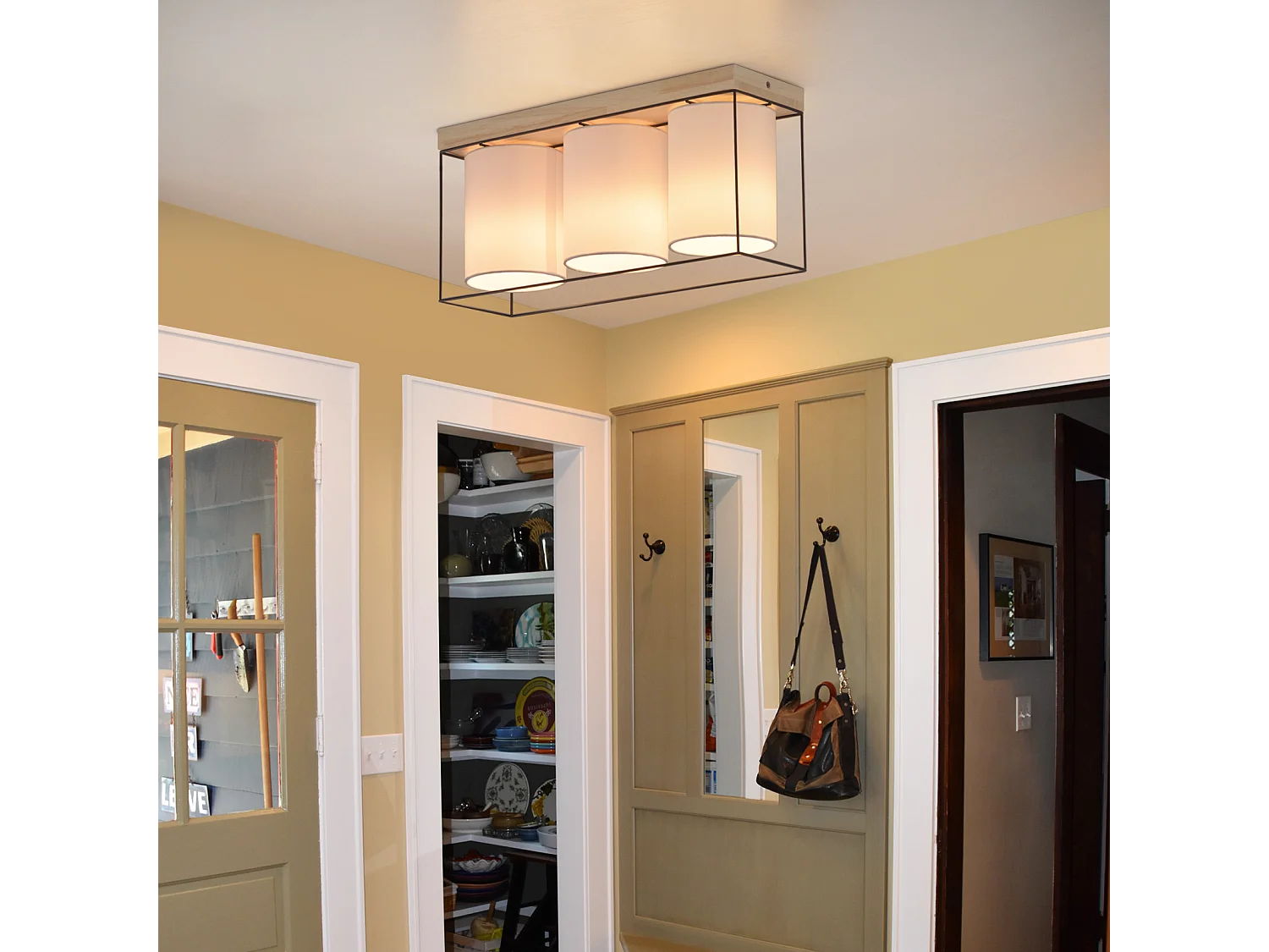 NETTLIFE Plafonnier salon plafonnier bois 3 ampoules E14 vintage avec rétro industriel