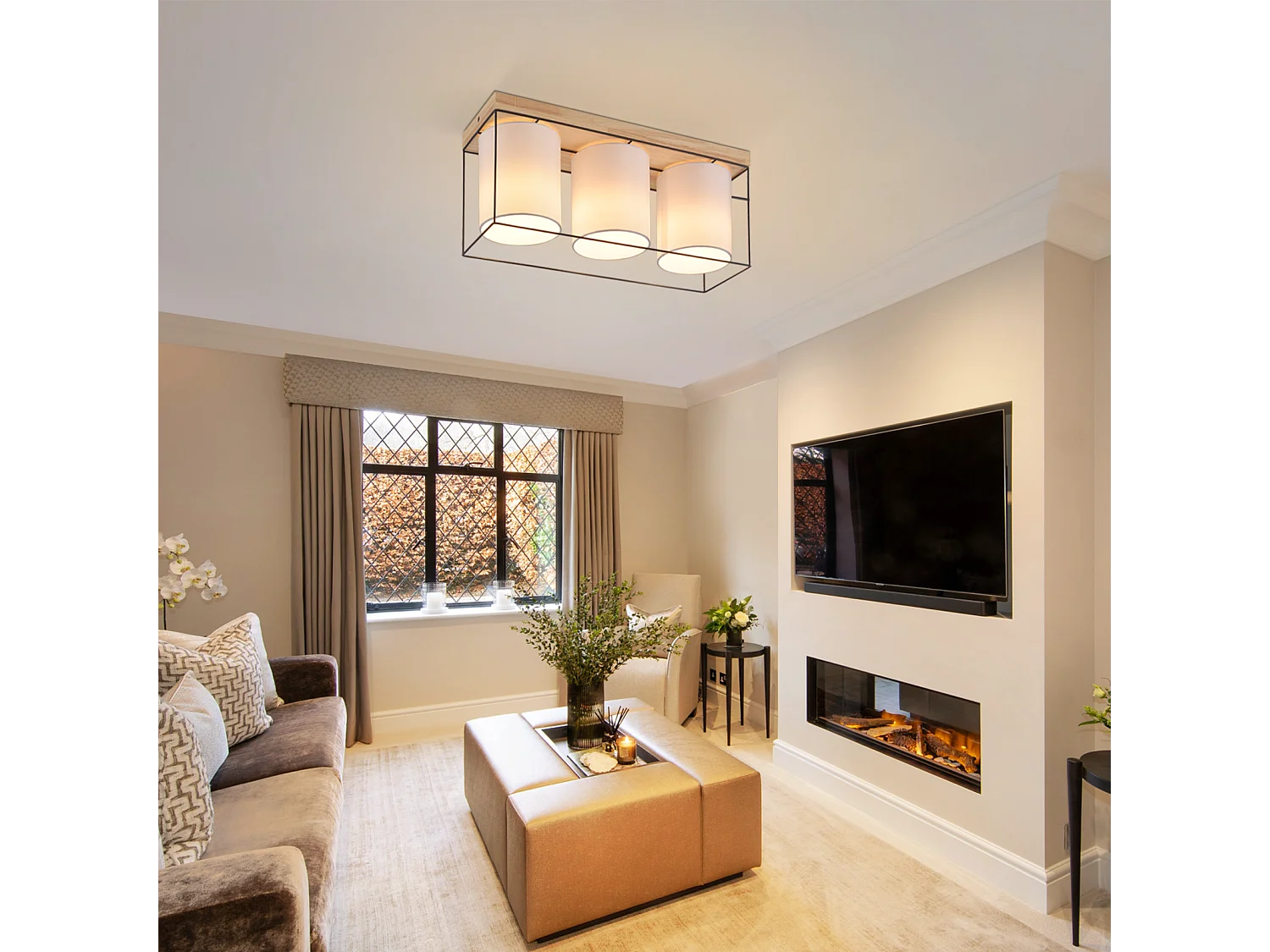 NETTLIFE Plafonnier salon plafonnier bois 3 ampoules E14 vintage avec rétro industriel