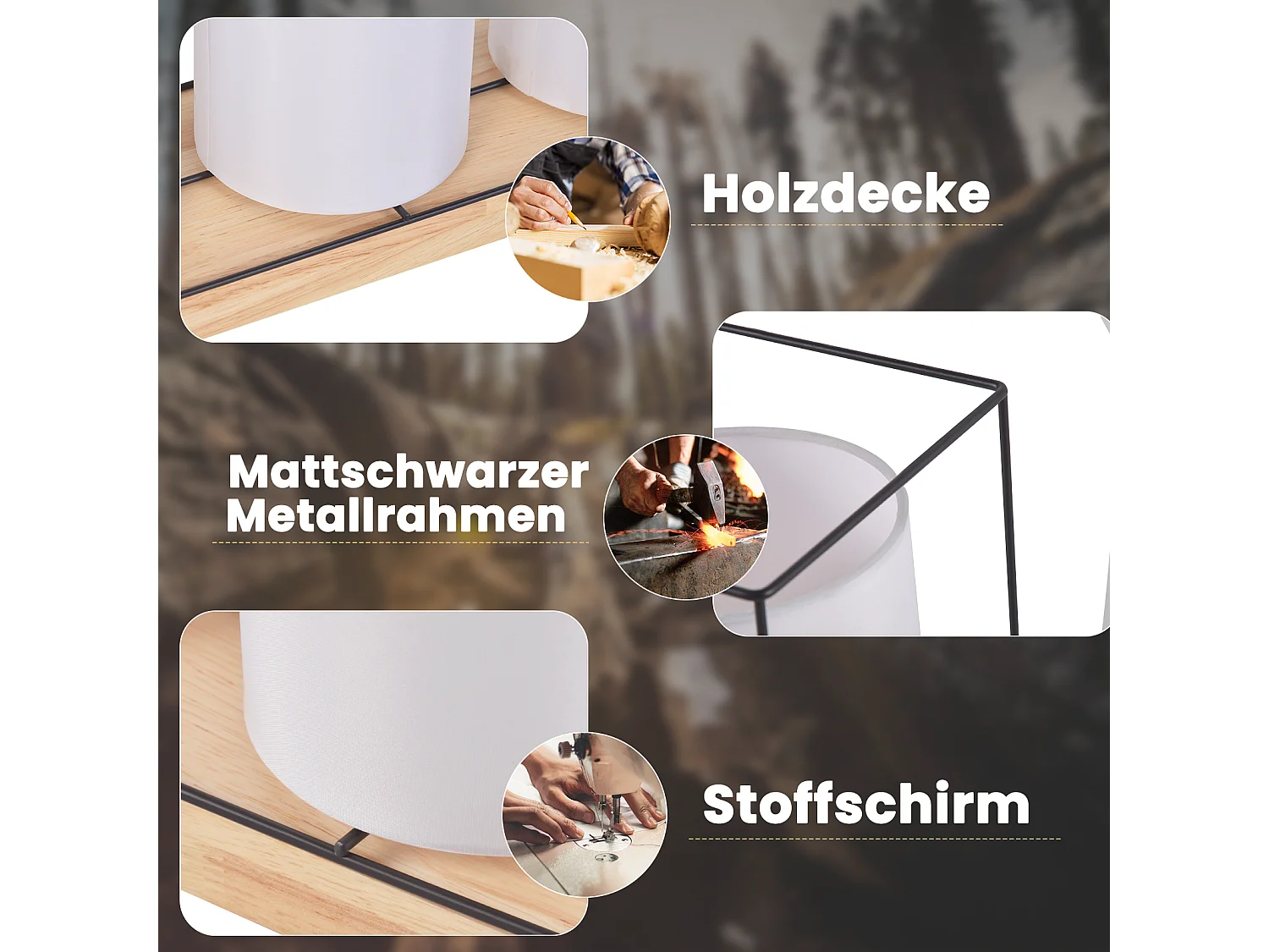 NETTLIFE Vintage-Deckenleuchte aus Holz für das Wohnzimmer mit 3 E14-Glühbirnen im industriellen Retro-Stil