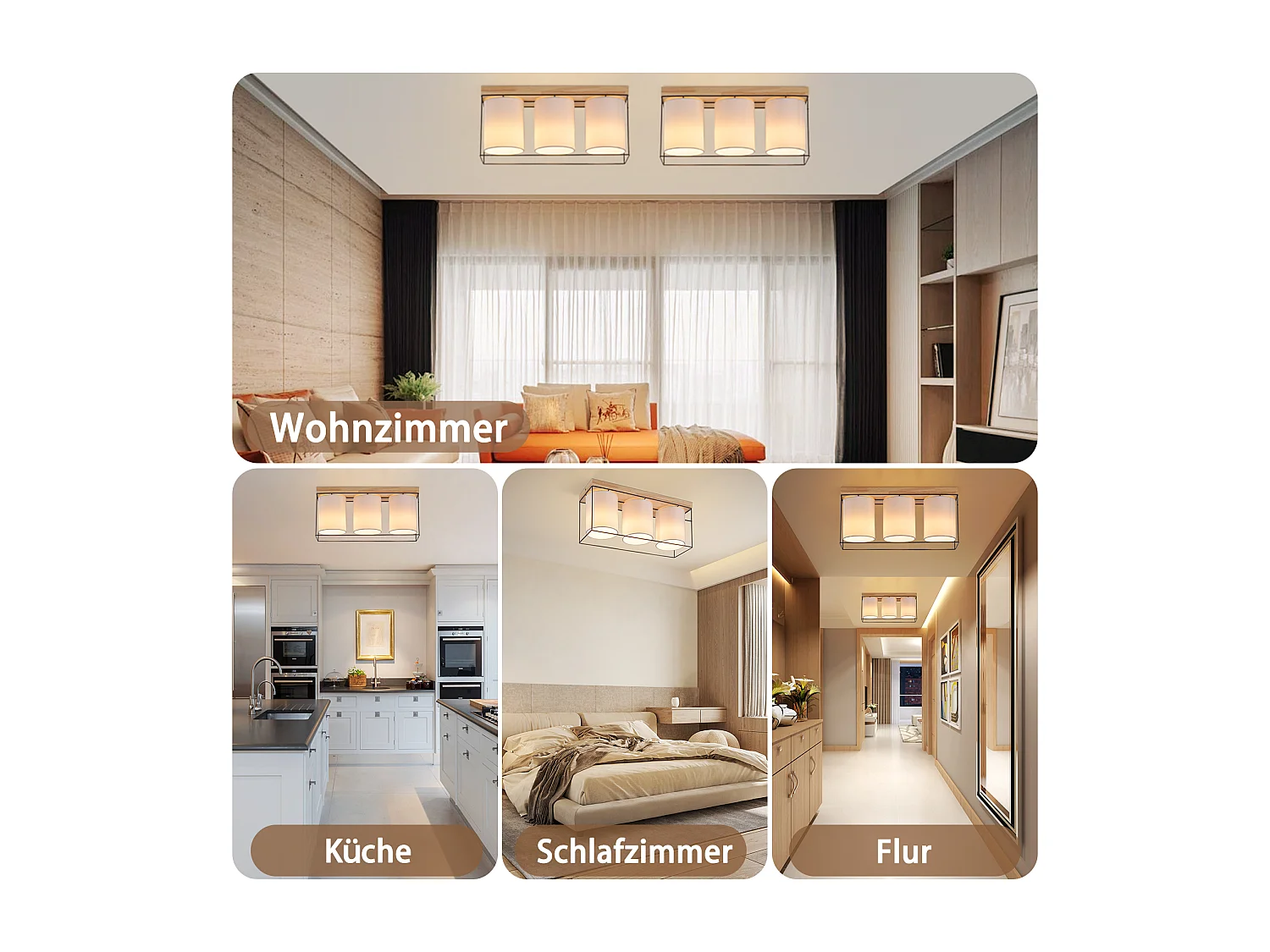 NETTLIFE Vintage-Deckenleuchte aus Holz für das Wohnzimmer mit 3 E14-Glühbirnen im industriellen Retro-Stil