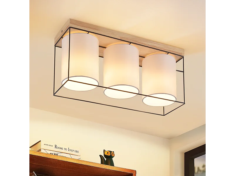 NETTLIFE Plafonnier salon plafonnier bois 3 ampoules E14 vintage avec rétro industriel