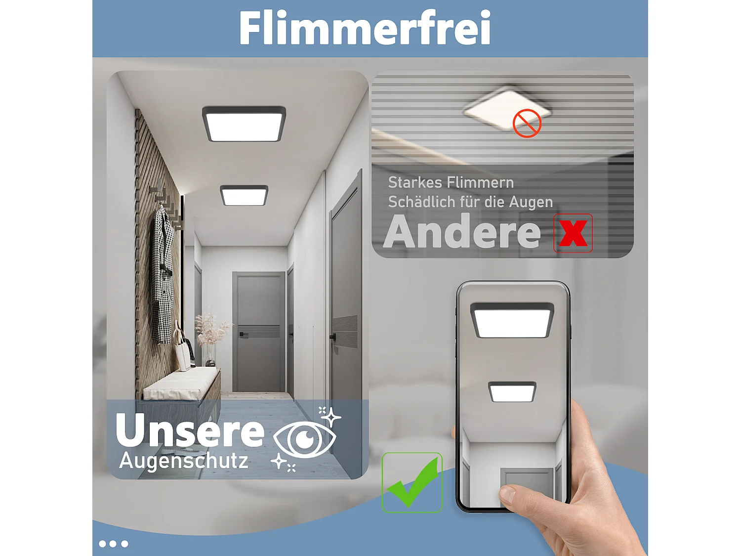 NETTLIFE Plafón LED Plano 23CM 6500K 18W Cuadrado Dormitorio Negro LED Integrado Permanentemente