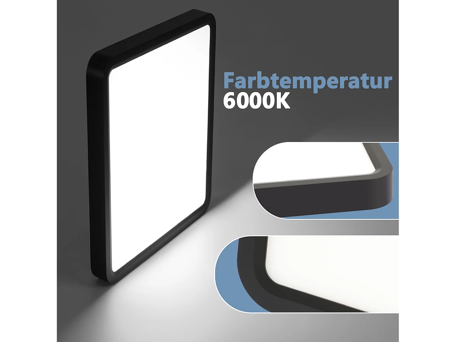 NETTLIFE Plafón LED Plano 23CM 6500K 18W Cuadrado Dormitorio Negro LED Integrado Permanentemente