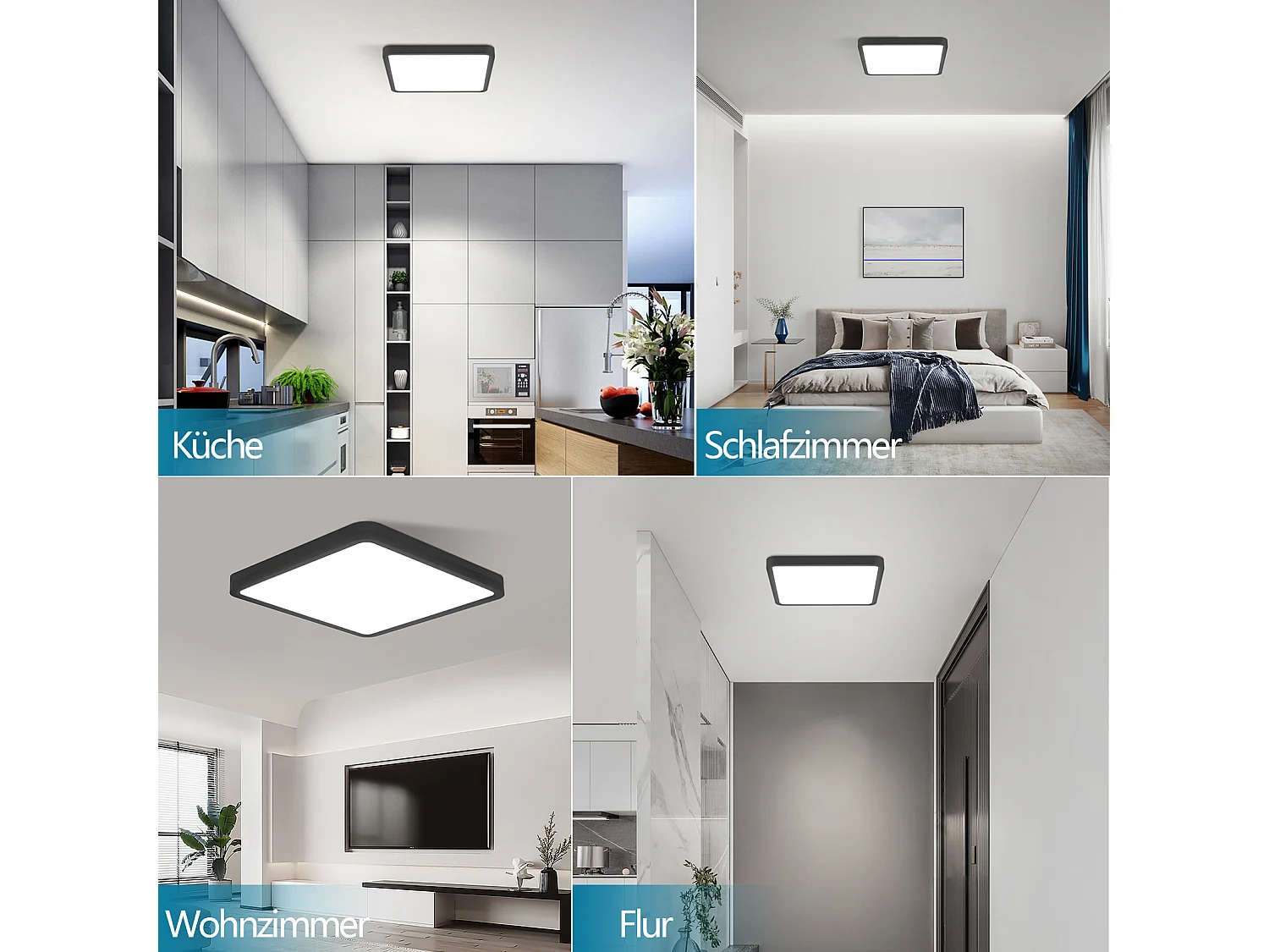 NETTLIFE Plafón LED Plano 23CM 6500K 18W Cuadrado Dormitorio Negro LED Integrado Permanentemente