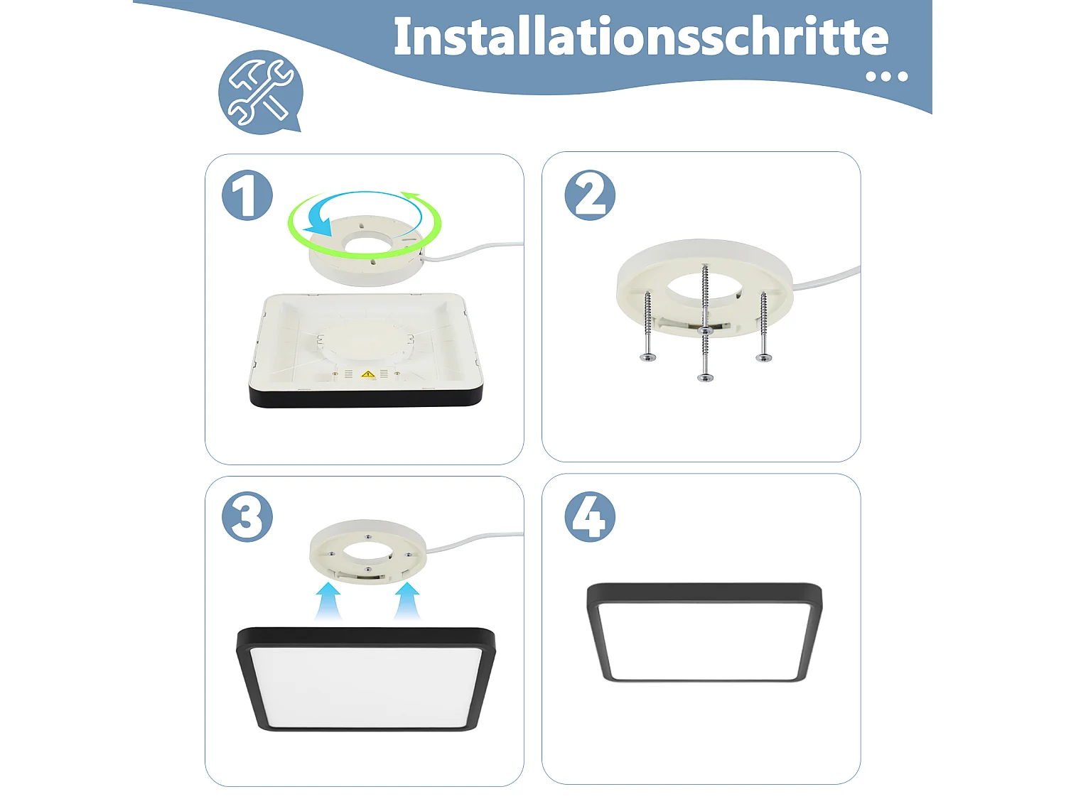 NETTLIFE Plafón LED Plano 23CM 6500K 18W Cuadrado Dormitorio Negro LED Integrado Permanentemente