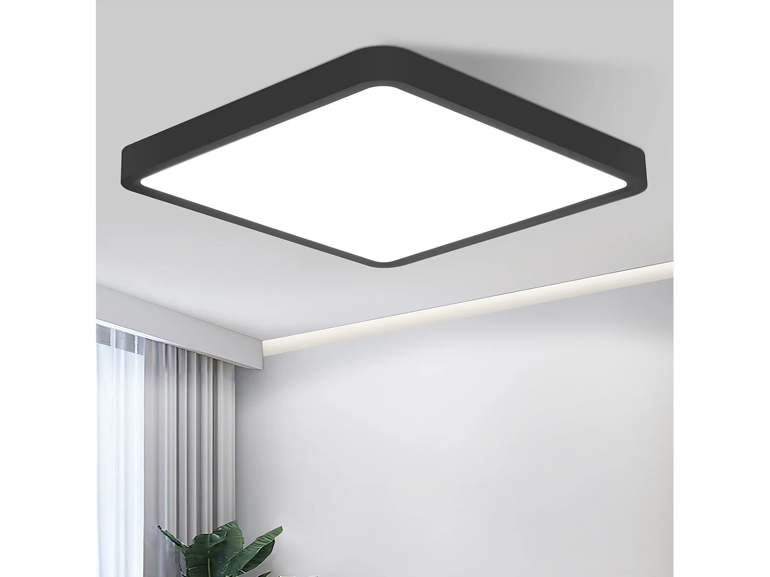 NETTLIFE Plafonnier LED plat 23CM 6500K 18W carré chambre noir LED intégré en permanence