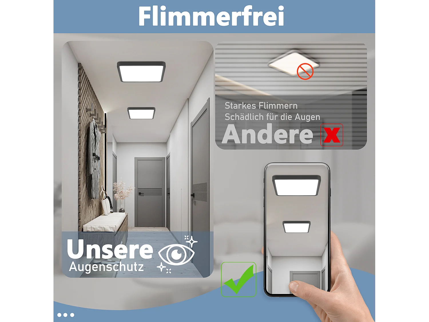 NETTLIFE Plafonnier LED plat 23CM 6500K 18W carré chambre noir LED intégré en permanence