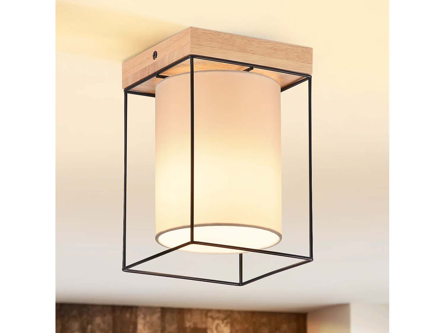 NETTLIFE Lampa sufitowa do korytarza, lampa sufitowa z drewna, 1 żarówka E14, lampa do korytarza w stylu retro industrialnym