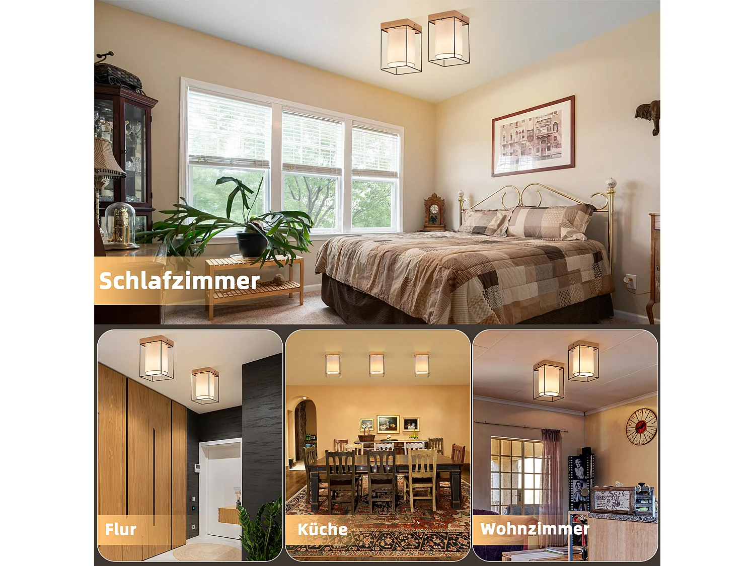 NETTLIFE Lampa sufitowa do korytarza, lampa sufitowa z drewna, 1 żarówka E14, lampa do korytarza w stylu retro industrialnym