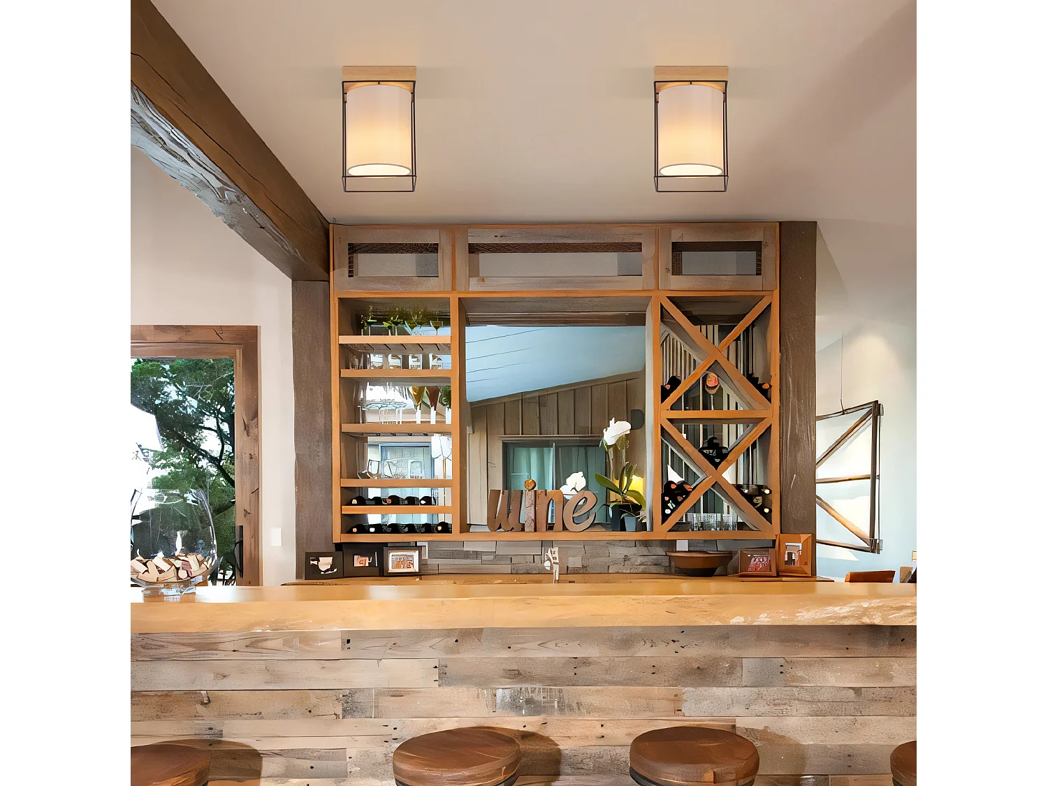 NETTLIFE Lampa sufitowa do korytarza, lampa sufitowa z drewna, 1 żarówka E14, lampa do korytarza w stylu retro industrialnym