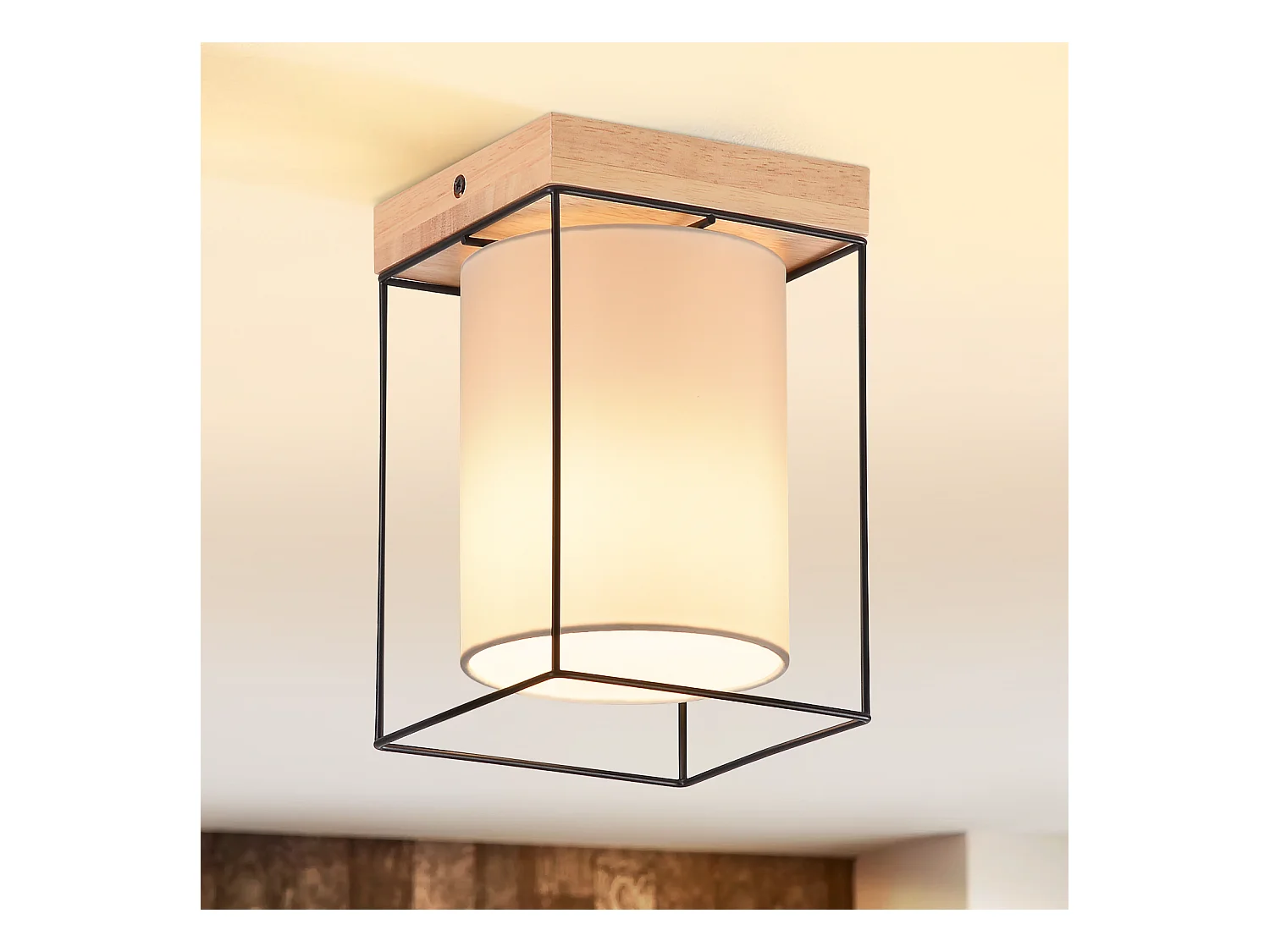 NETTLIFE Plafonnier couloir plafonnier bois 1 ampoule E14 lampe de couloir vintage avec rétro industriel