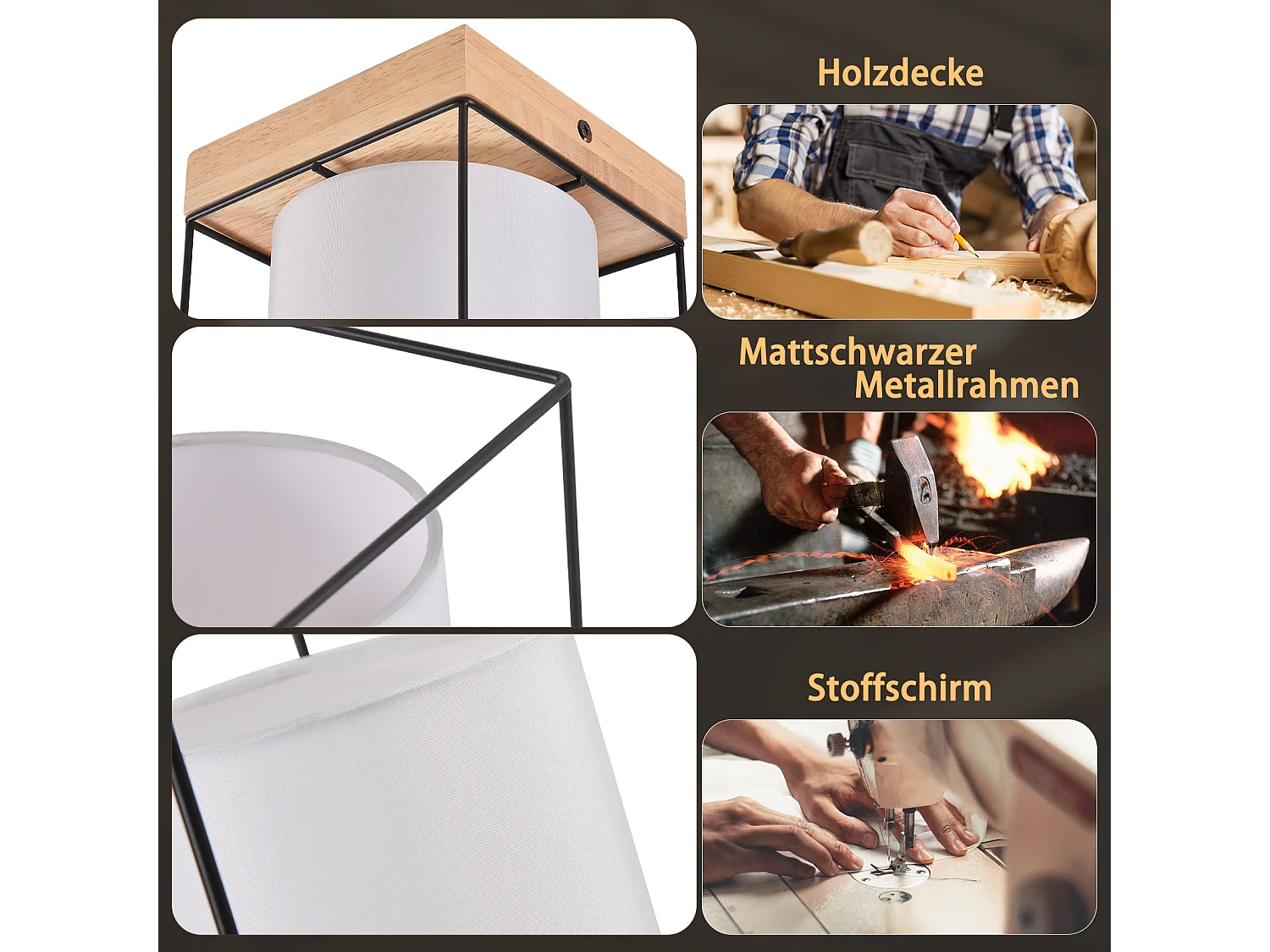 NETTLIFE Deckenleuchte Flur Deckenlampe Holz 1 flammig E14 Vintage Flurlampe mit Retro Industrial