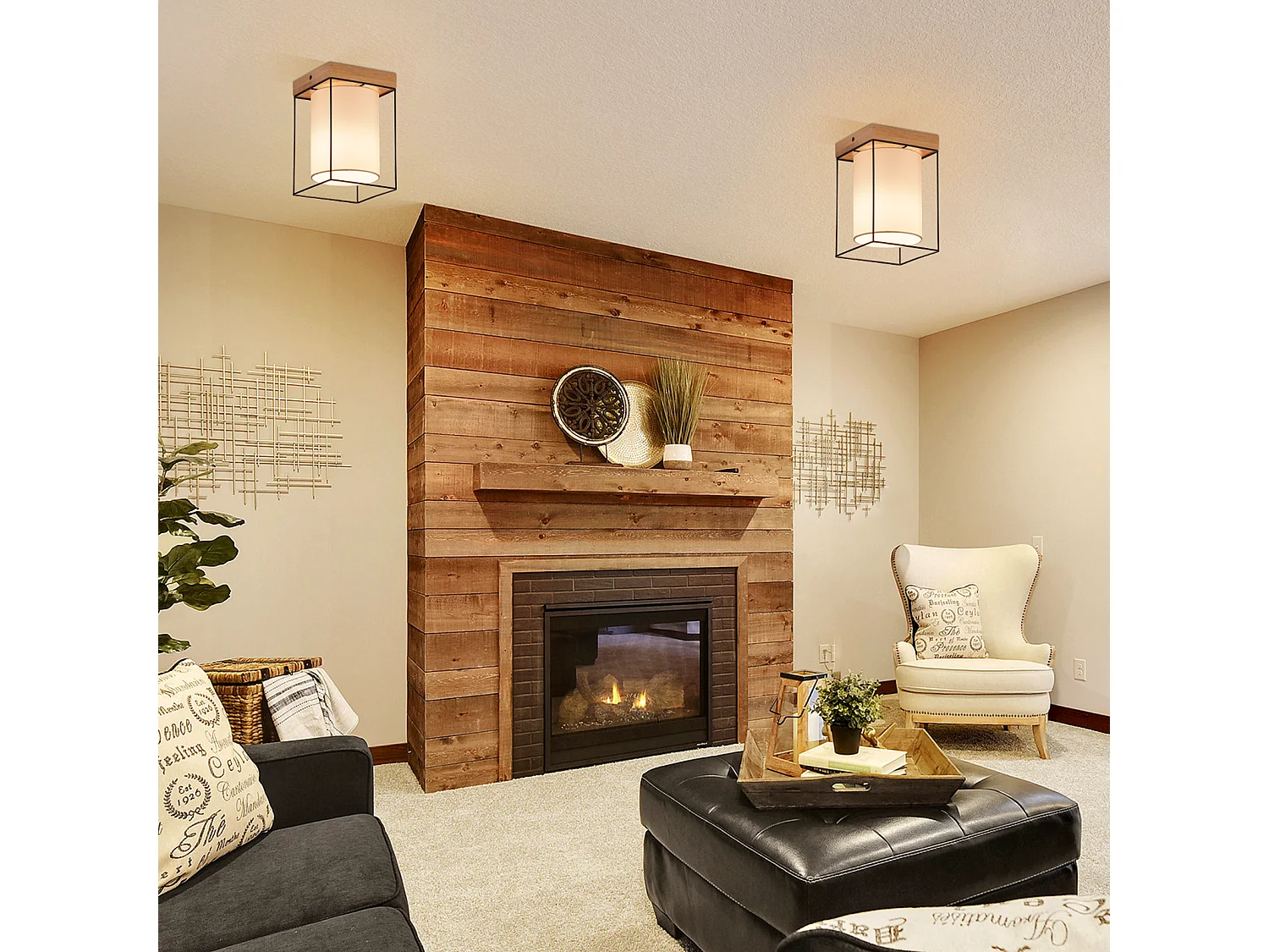 NETTLIFE Deckenleuchte Flur Deckenlampe Holz 1 flammig E14 Vintage Flurlampe mit Retro Industrial