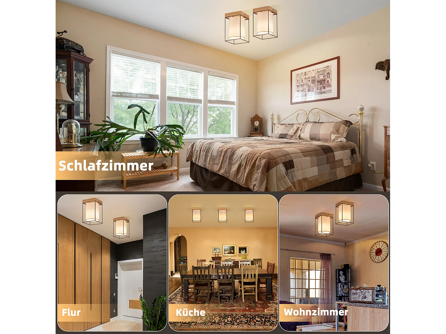 NETTLIFE Plafonnier couloir plafonnier bois 1 ampoule E14 lampe de couloir vintage avec rétro industriel