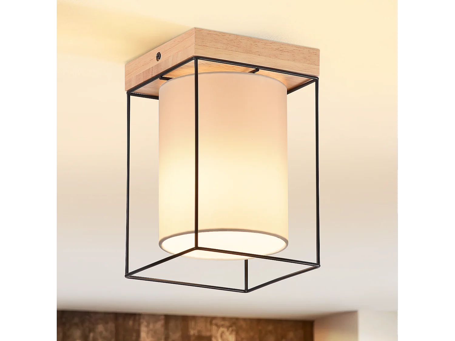 NETTLIFE Plafonnier couloir plafonnier bois 1 ampoule E14 lampe de couloir vintage avec rétro industriel