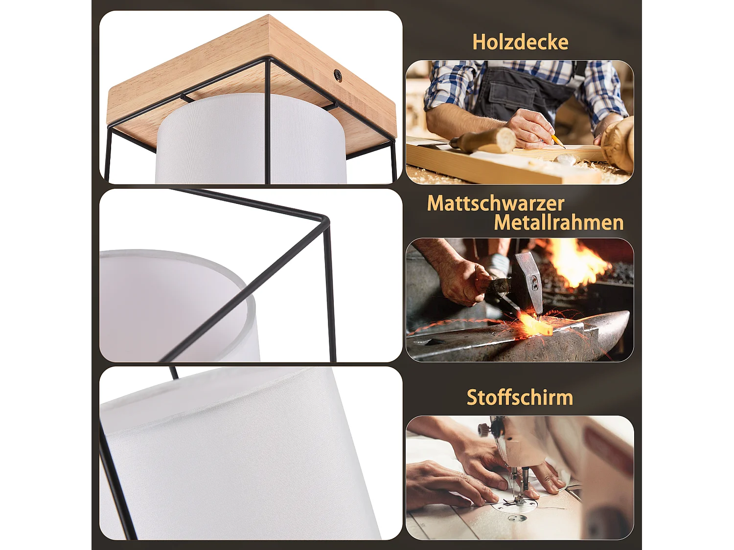 NETTLIFE Plafonnier couloir plafonnier bois 1 ampoule E14 lampe de couloir vintage avec rétro industriel