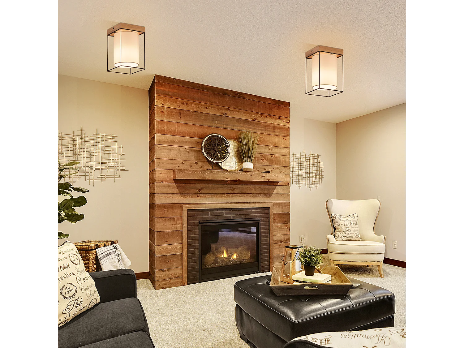 NETTLIFE Plafonnier couloir plafonnier bois 1 ampoule E14 lampe de couloir vintage avec rétro industriel