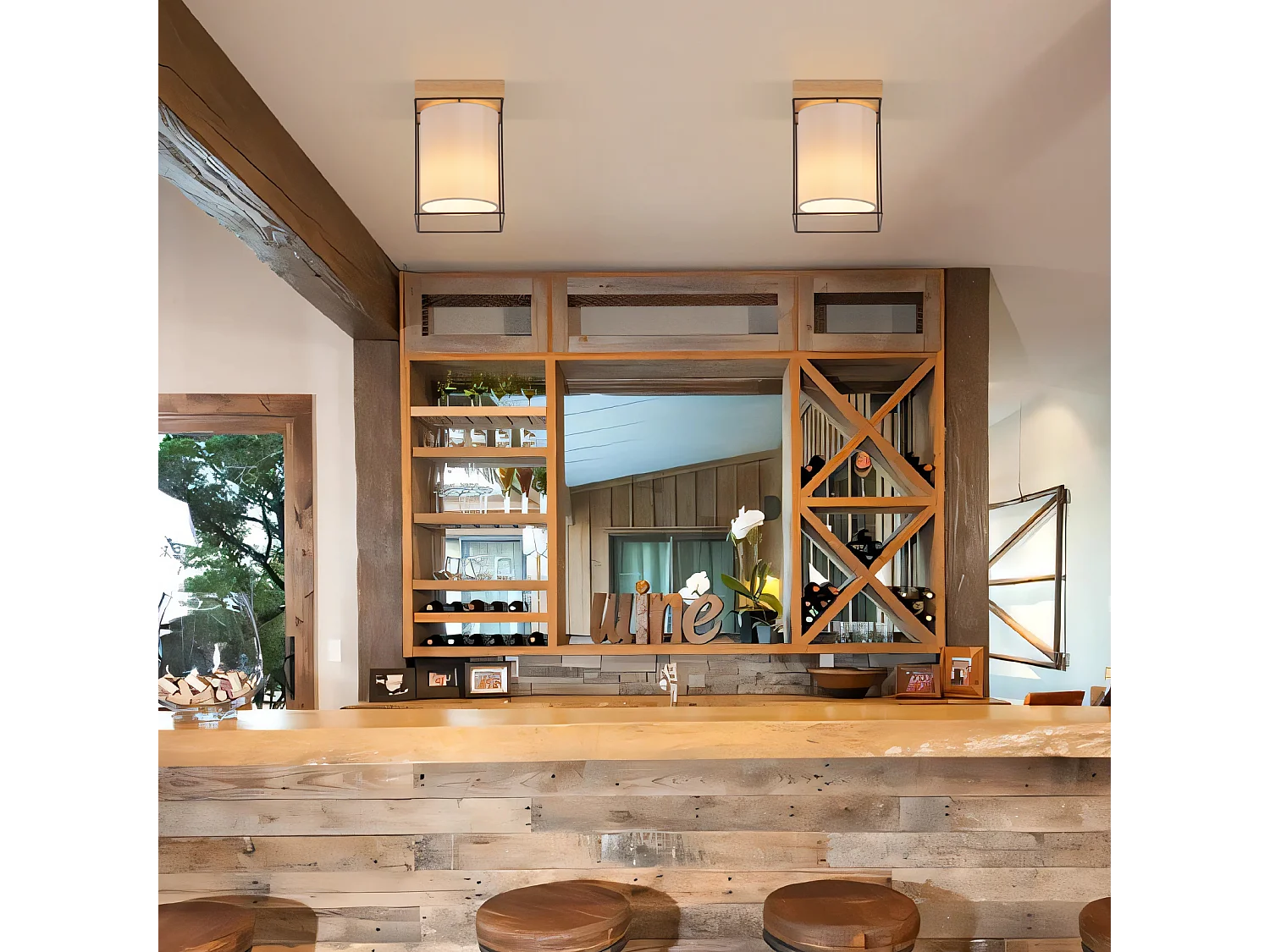 NETTLIFE Plafonnier couloir plafonnier bois 1 ampoule E14 lampe de couloir vintage avec rétro industriel