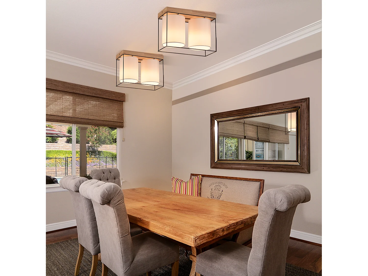 NETTLIFE Deckenleuchte Schlafzimmer Vintage Deckenleuchte 2-flammig E14 Holz mit Retro Industrial