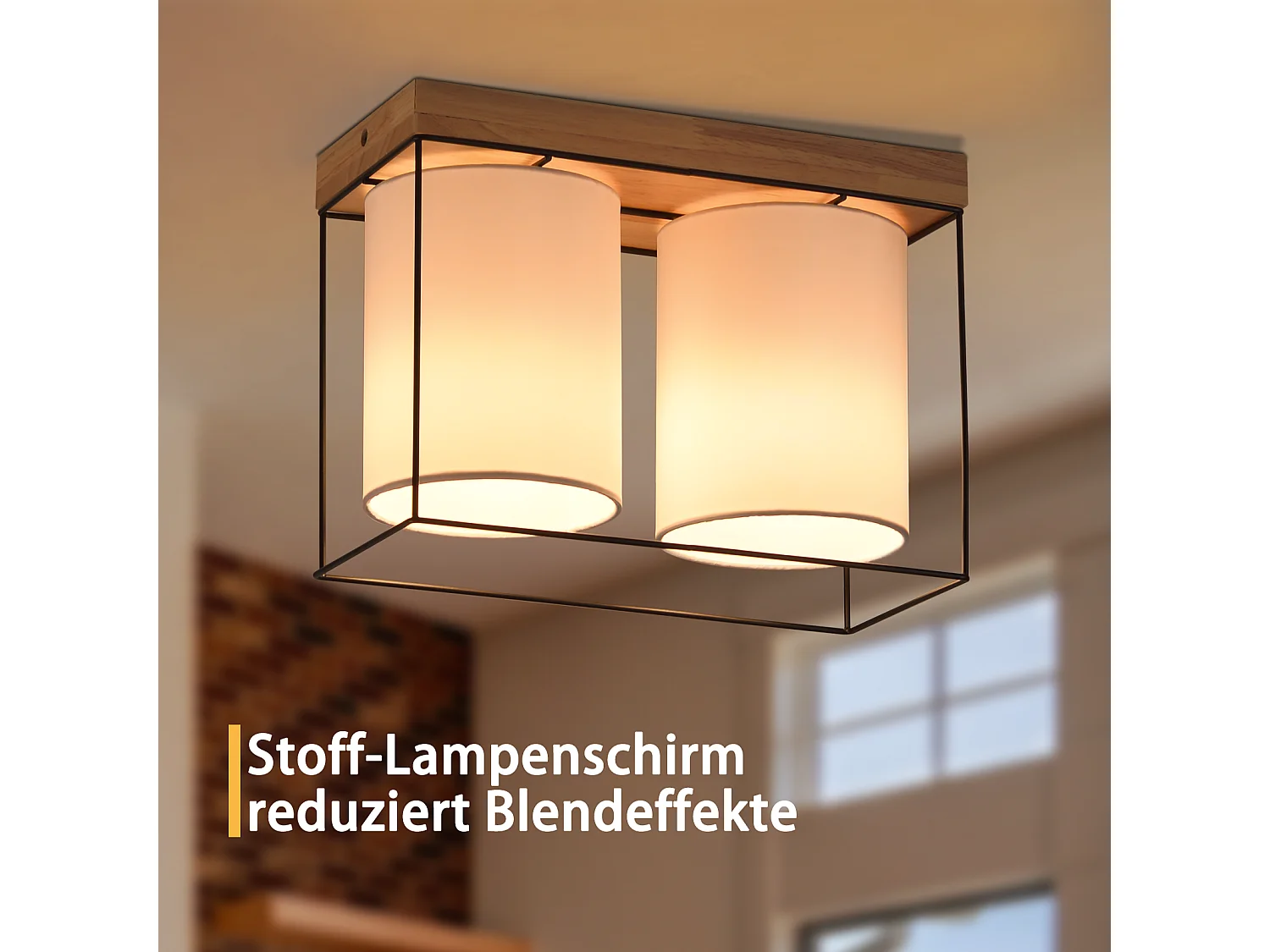 NETTLIFE Deckenleuchte Schlafzimmer Vintage Deckenleuchte 2-flammig E14 Holz mit Retro Industrial