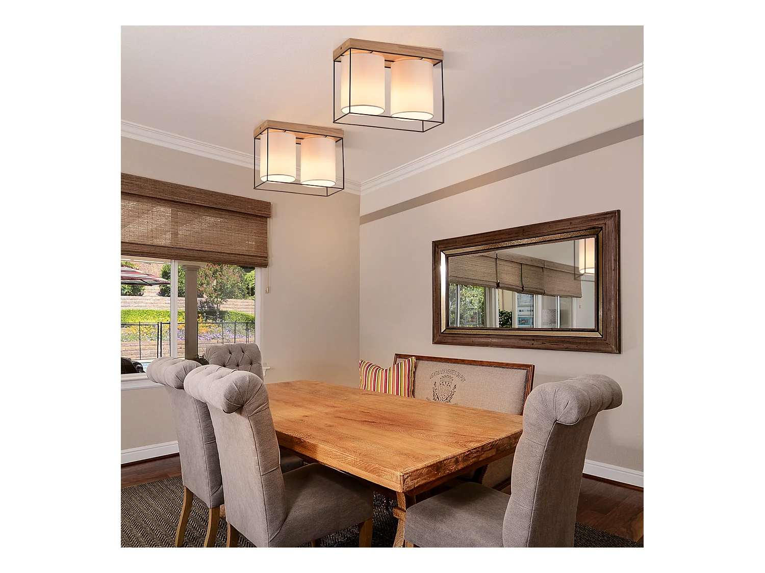 NETTLIFE Deckenleuchte Schlafzimmer Vintage Deckenleuchte 2-flammig E14 Holz mit Retro Industrial