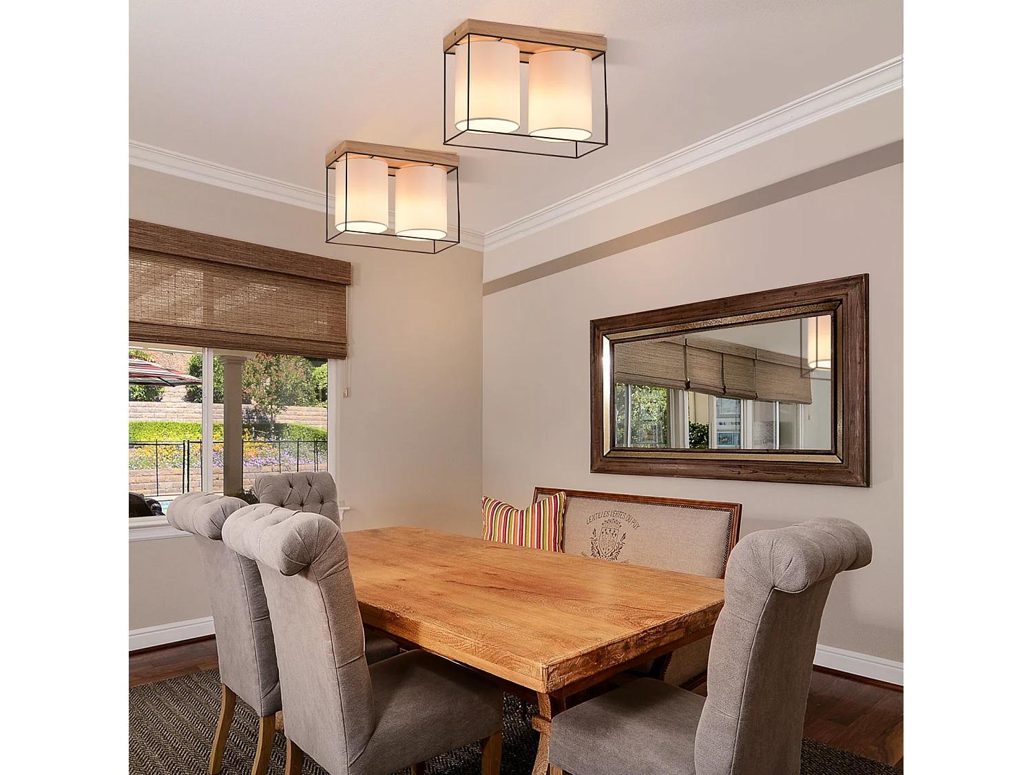 NETTLIFE Plafonnier chambre plafonnier vintage 2 ampoules E14 bois avec rétro industriel