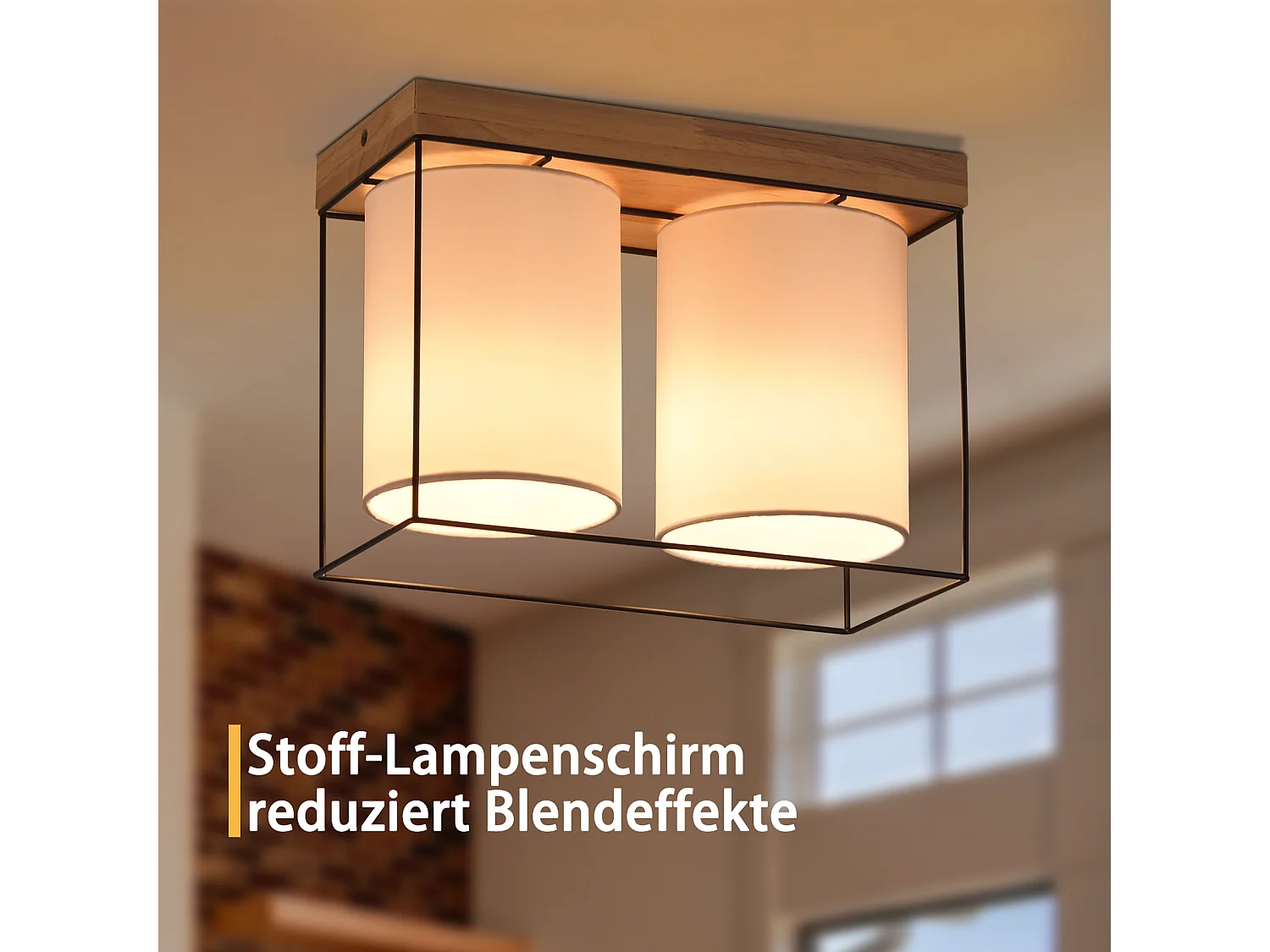 NETTLIFE Plafonnier chambre plafonnier vintage 2 ampoules E14 bois avec rétro industriel