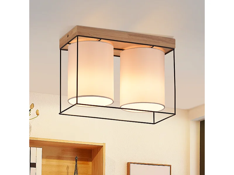 NETTLIFE Plafonnier chambre plafonnier vintage 2 ampoules E14 bois avec rétro industriel