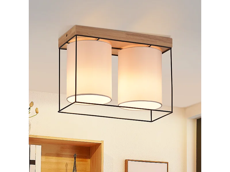 NETTLIFE Plafonnier chambre plafonnier vintage 2 ampoules E14 bois avec rétro industriel