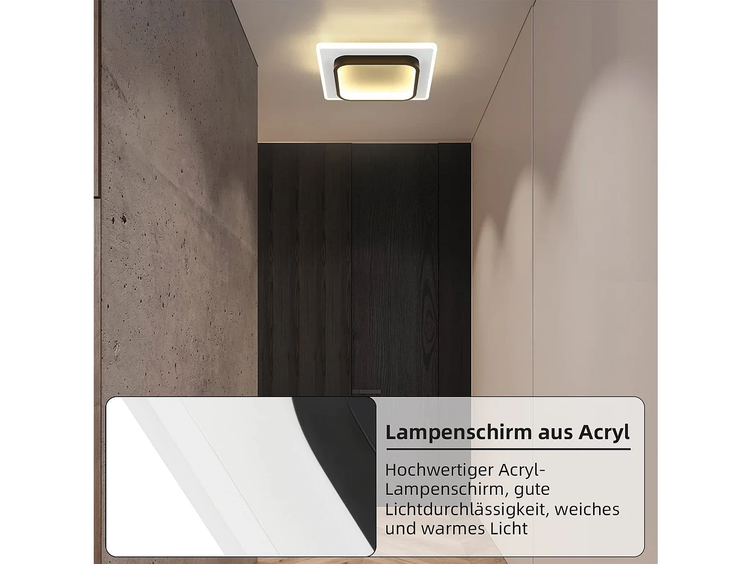 NETTLIFE LED Deckenleuchte für Schlafzimmer, schwarz, 16W, Acryl, warmes Licht, modernes Design