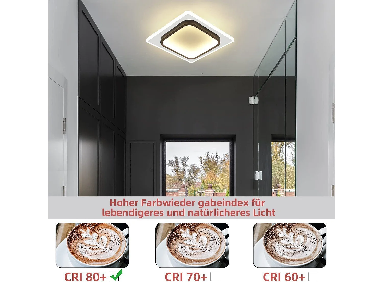 NETTLIFE LED Deckenleuchte für Schlafzimmer, schwarz, 16W, Acryl, warmes Licht, modernes Design