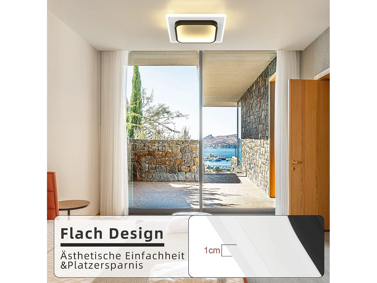 NETTLIFE LED Deckenleuchte für Schlafzimmer, schwarz, 16W, Acryl, warmes Licht, modernes Design