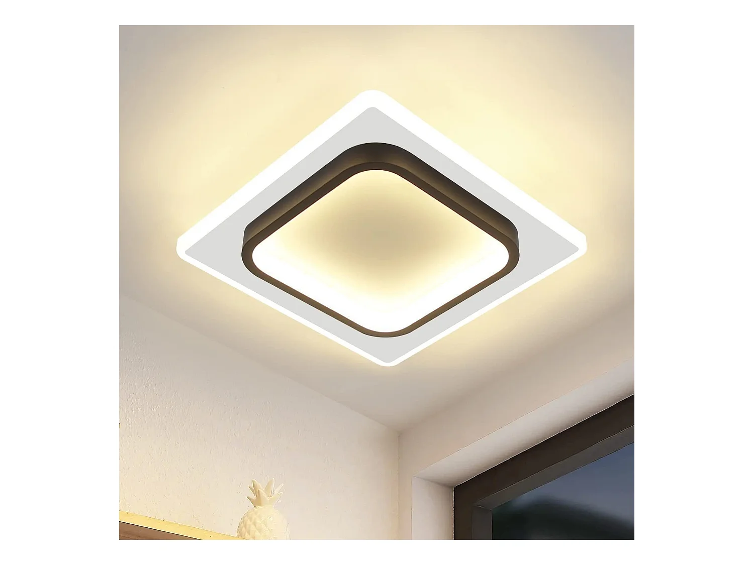 NETTLIFE Lampe plafond LED chambre, noir, 16W, acryl, lumière chaude, design moderne