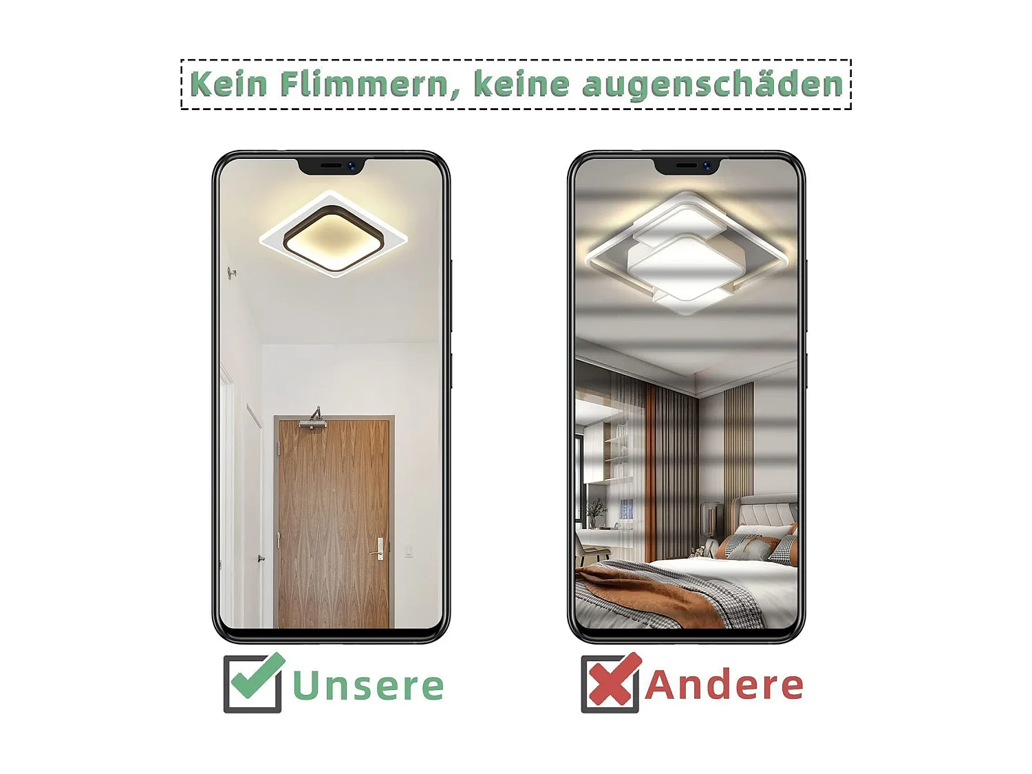 NETTLIFE Lampe plafond LED chambre, noir, 16W, acryl, lumière chaude, design moderne