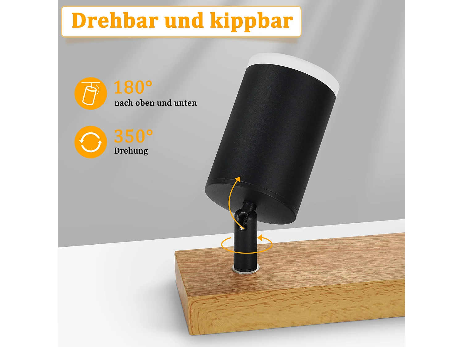 NETTLIFE Deckenstrahler mit 4 Leuchten, Holz-Deckenleuchte, GU10, 355° verstellbarer Abstrahlwinkel, Schwarz, Vintage-Industrie-Stil