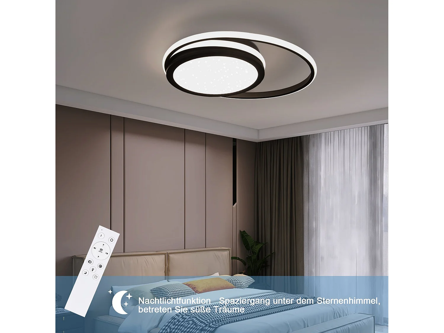 NETTLIFE LED plafondlamp woonkamer dimbaar met afstandsbediening zwart 56 W LED vast geïntegreerd