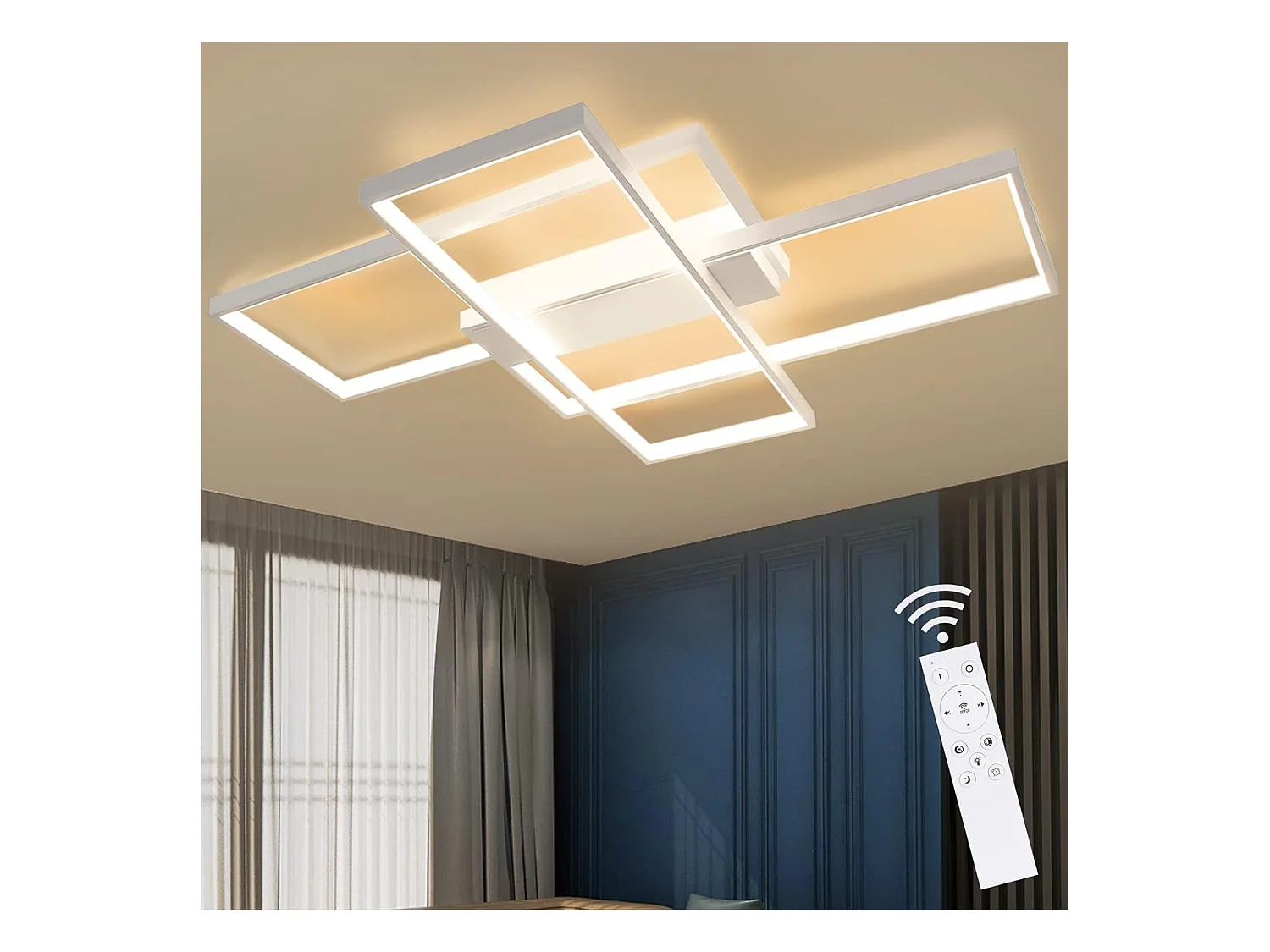 NETTLIFE Plafonnier LED avec télécommande plafonnier géométrique moderne noir dimmable