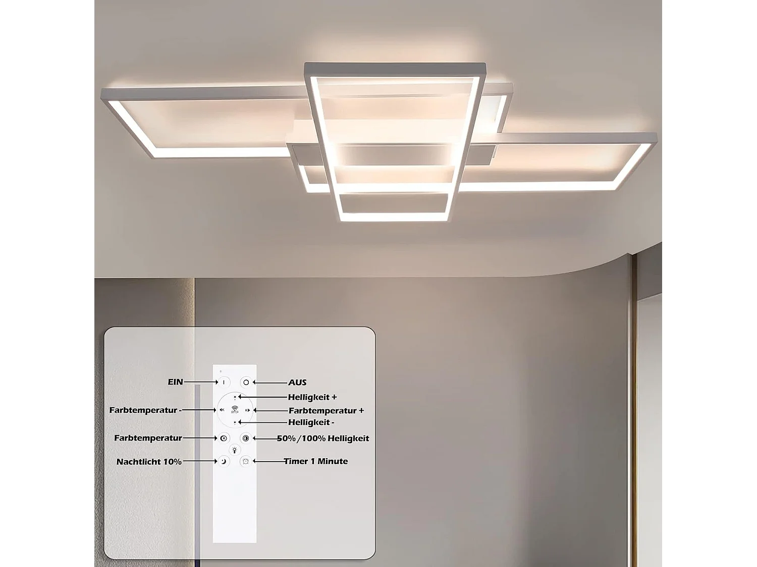 NETTLIFE LED Plafondlamp met Afstandsbediening Moderne Geometrische Plafondlamp Zwart Dimbaar