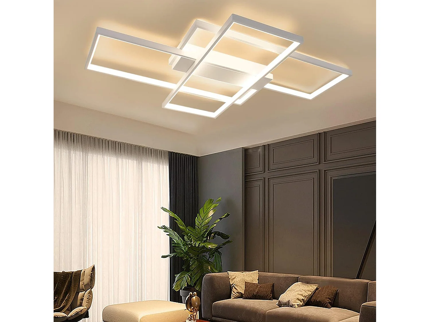 Plafoniera a LED NETTLIFE con telecomando, design moderno geometrico nero, dimmerabile.