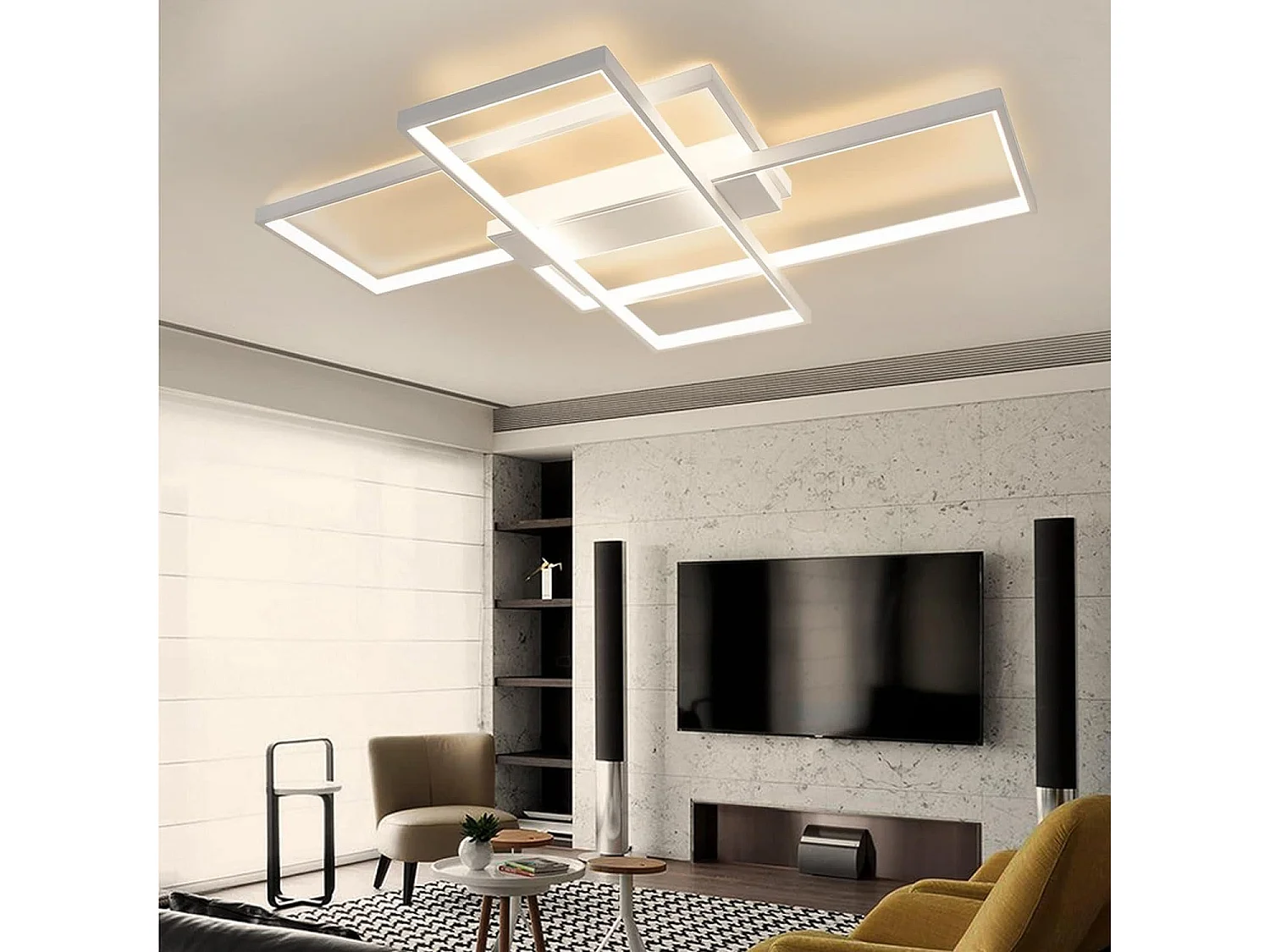 Plafoniera a LED NETTLIFE con telecomando, design moderno geometrico nero, dimmerabile.