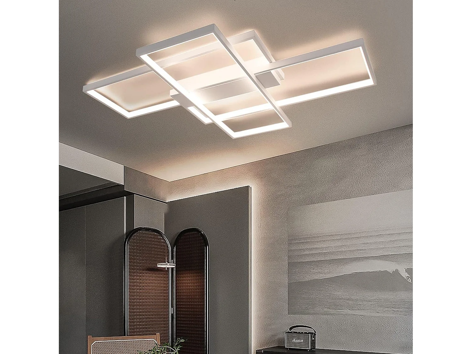 Plafoniera a LED NETTLIFE con telecomando, design moderno geometrico nero, dimmerabile.