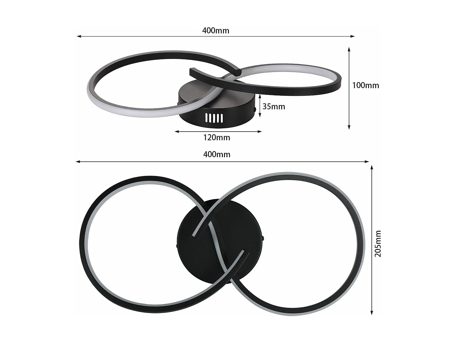 NETTLIFE Moderne LED Deckenleuchte Wohnzimmer Schwarz 12W Innen 3000K Warmweiß LED
