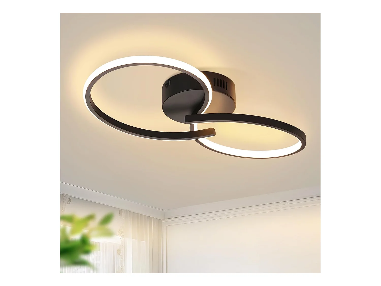 NETTLIFE Plafonnier LED salon moderne noir 12W intérieur 3000K LED blanc chaud