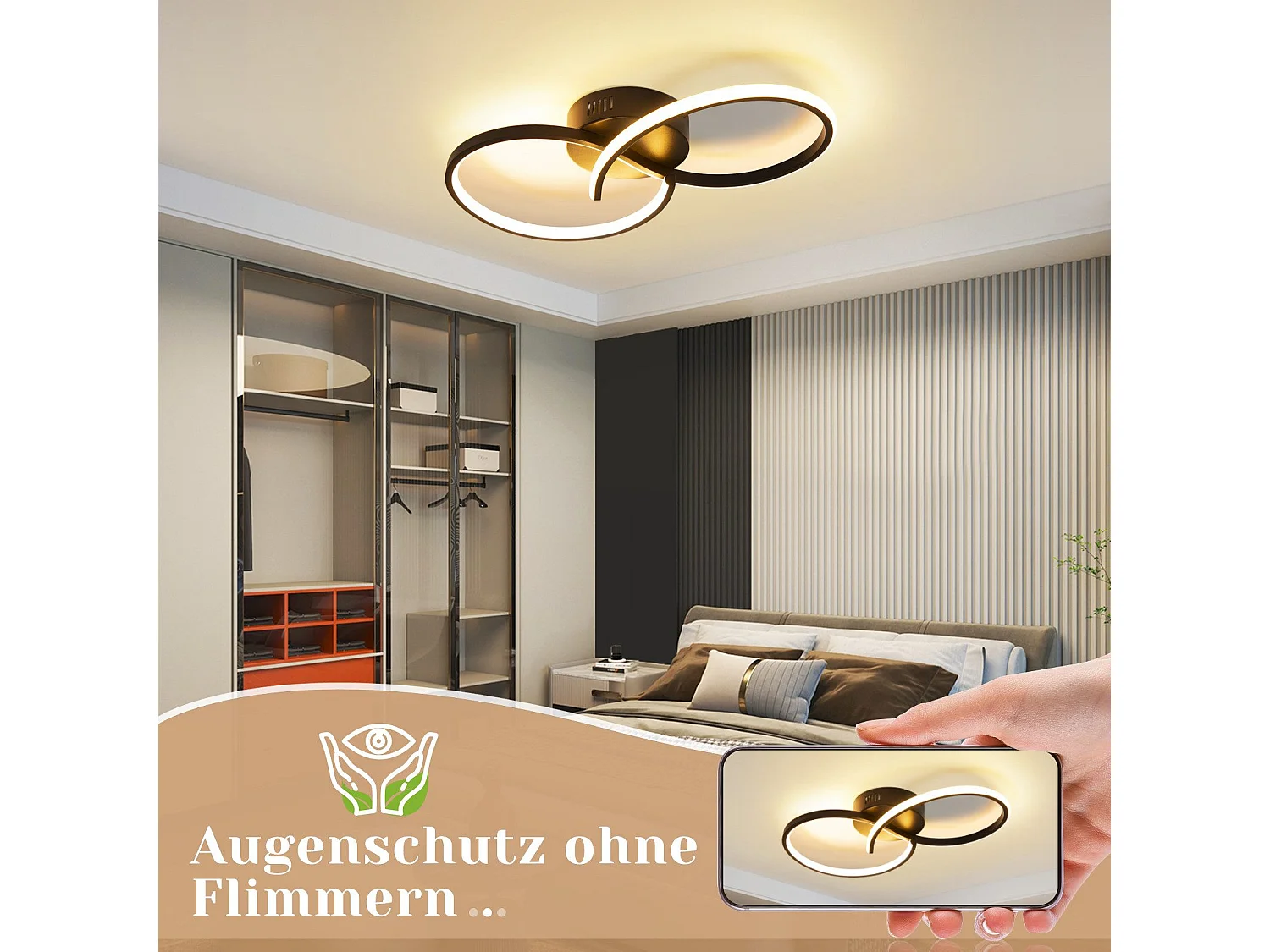 NETTLIFE Plafonnier LED salon moderne noir 12W intérieur 3000K LED blanc chaud