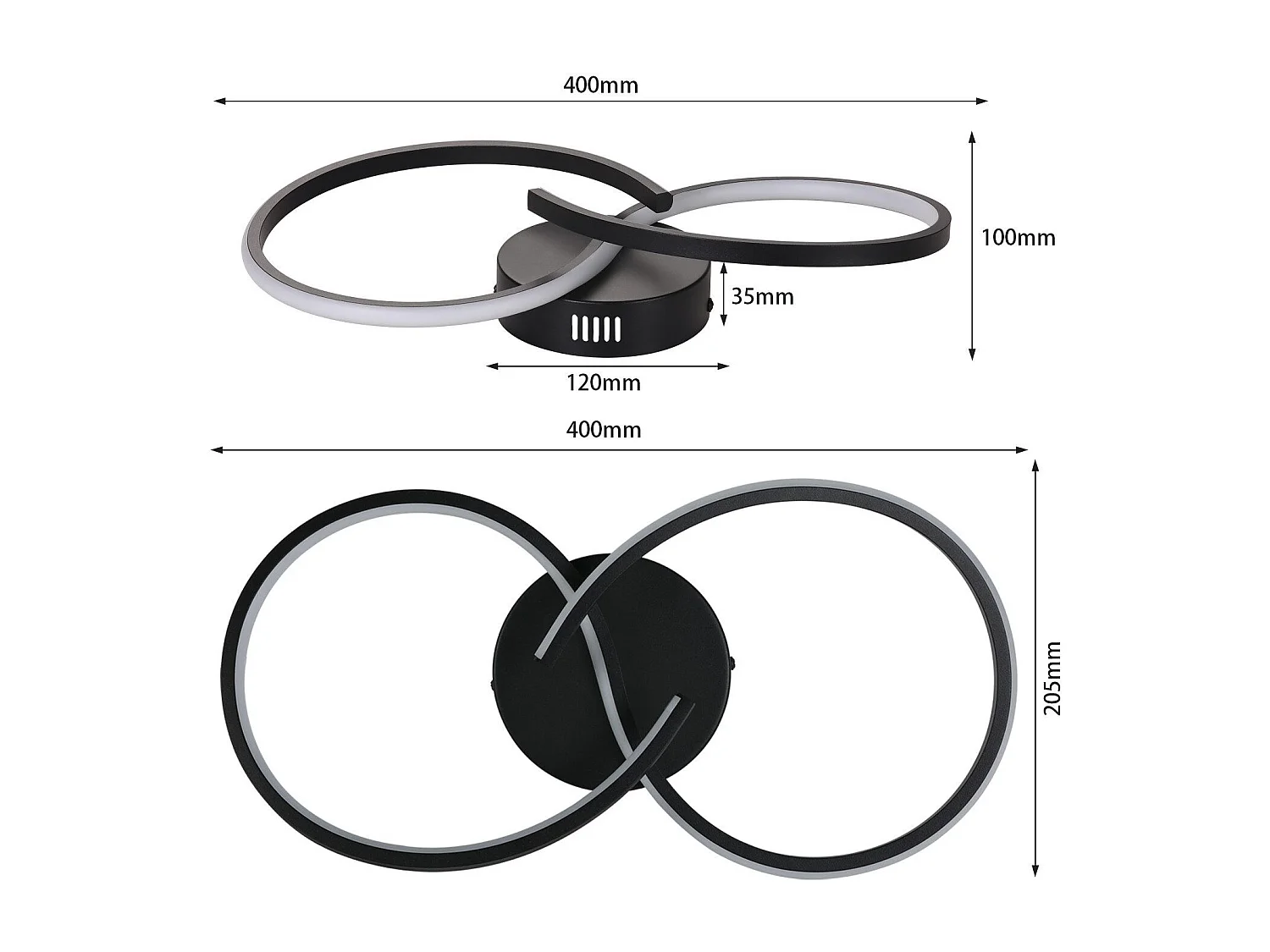 NETTLIFE Plafonnier LED salon moderne noir 12W intérieur 3000K LED blanc chaud