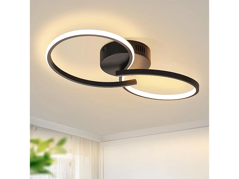 NETTLIFE Plafonnier LED salon moderne noir 12W intérieur 3000K LED blanc chaud