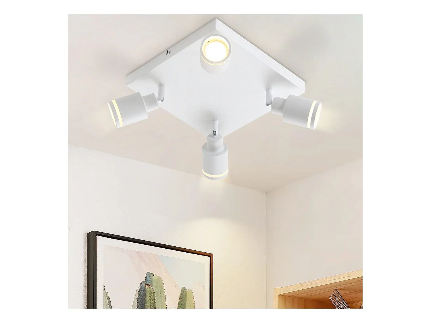 NETTLIFE Plafonnier LED 4 Spots de plafond : modèles carrés plafonnier Blanc Spot mural orientable GU10 intérieur métal, sans ampoule