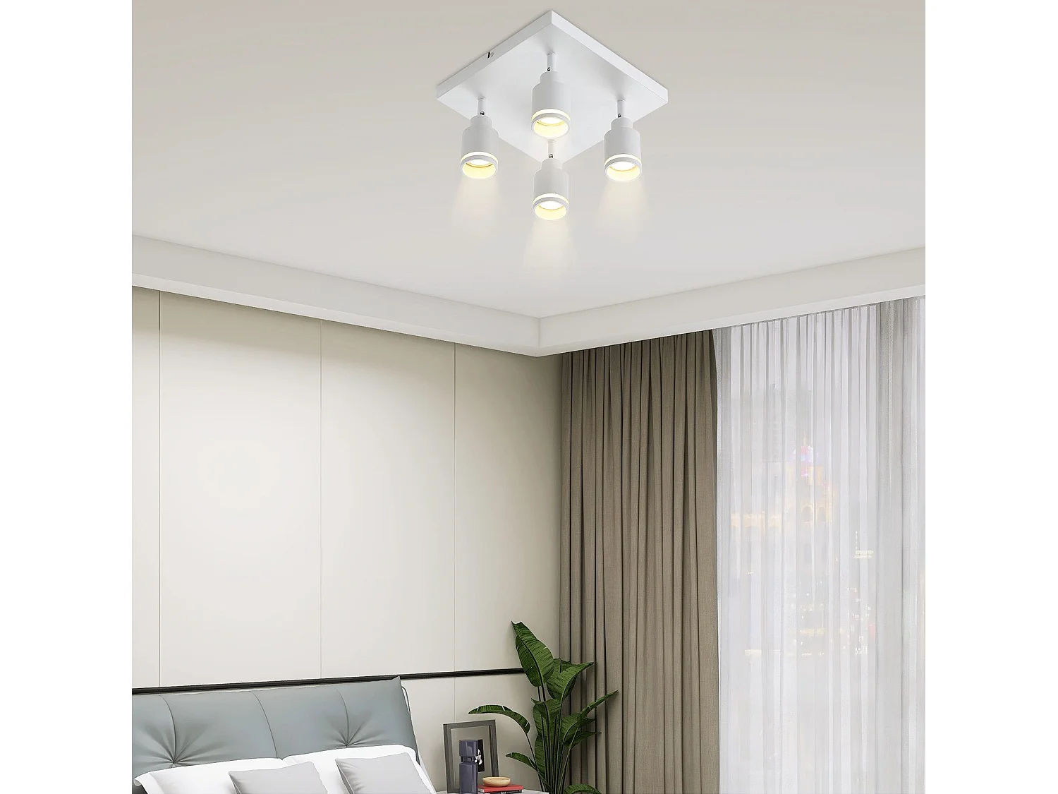 NETTLIFE LED-Deckenleuchte mit 4 quadratischen Deckenstrahlern, Weiß, verstellbarer GU10-Wandstrahler (Leuchtmittel nicht enthalten)