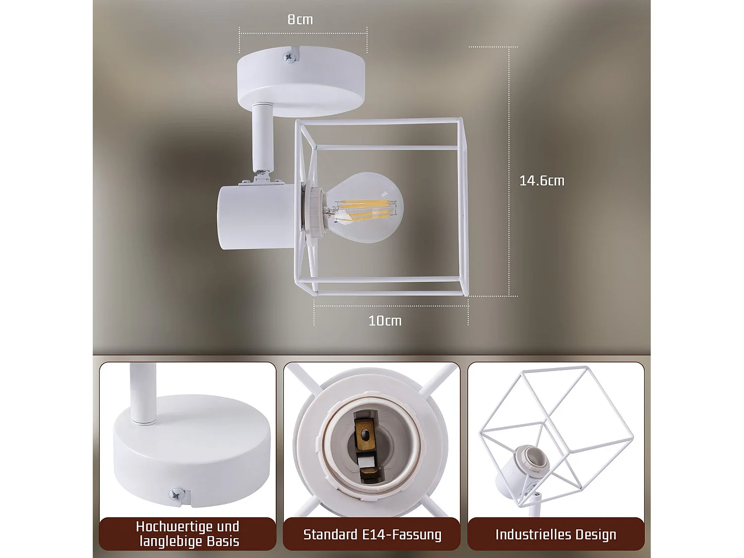 NETTLIFE Spot de plafond noir E14 plafonnier orientable à 350° vintage métal salon