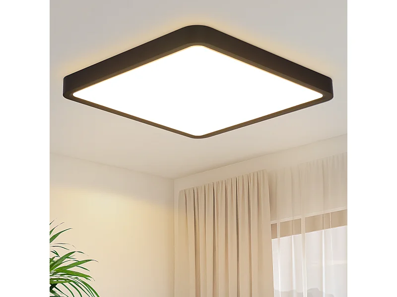 NETTLIFE Plafonnier LED plafonnier lampe de chambre plate 23CM 18W carré noir 3000K